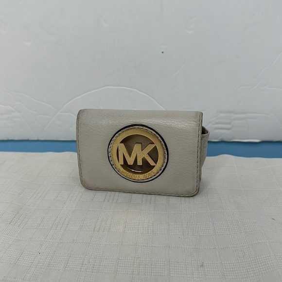 MICHAEL KORS FULTON GENUINE LEATHER+GOLD TONE CARD CASE WALLET - Picture 1 of 9